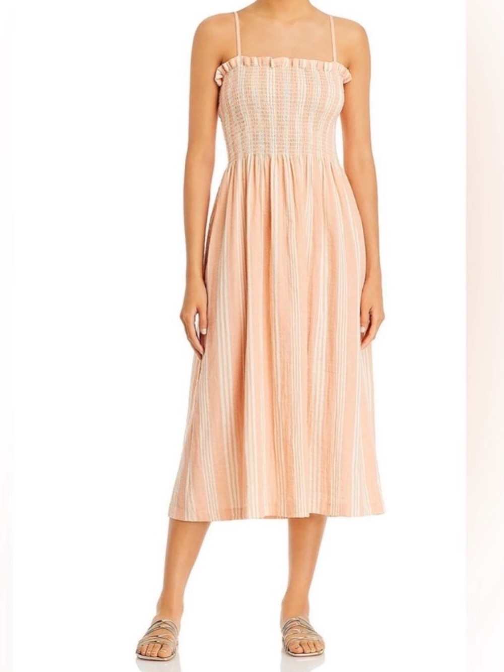 Faherty Lakeview Dress Sepia Neutral Stripe Organic Cotton Extra Large NWT